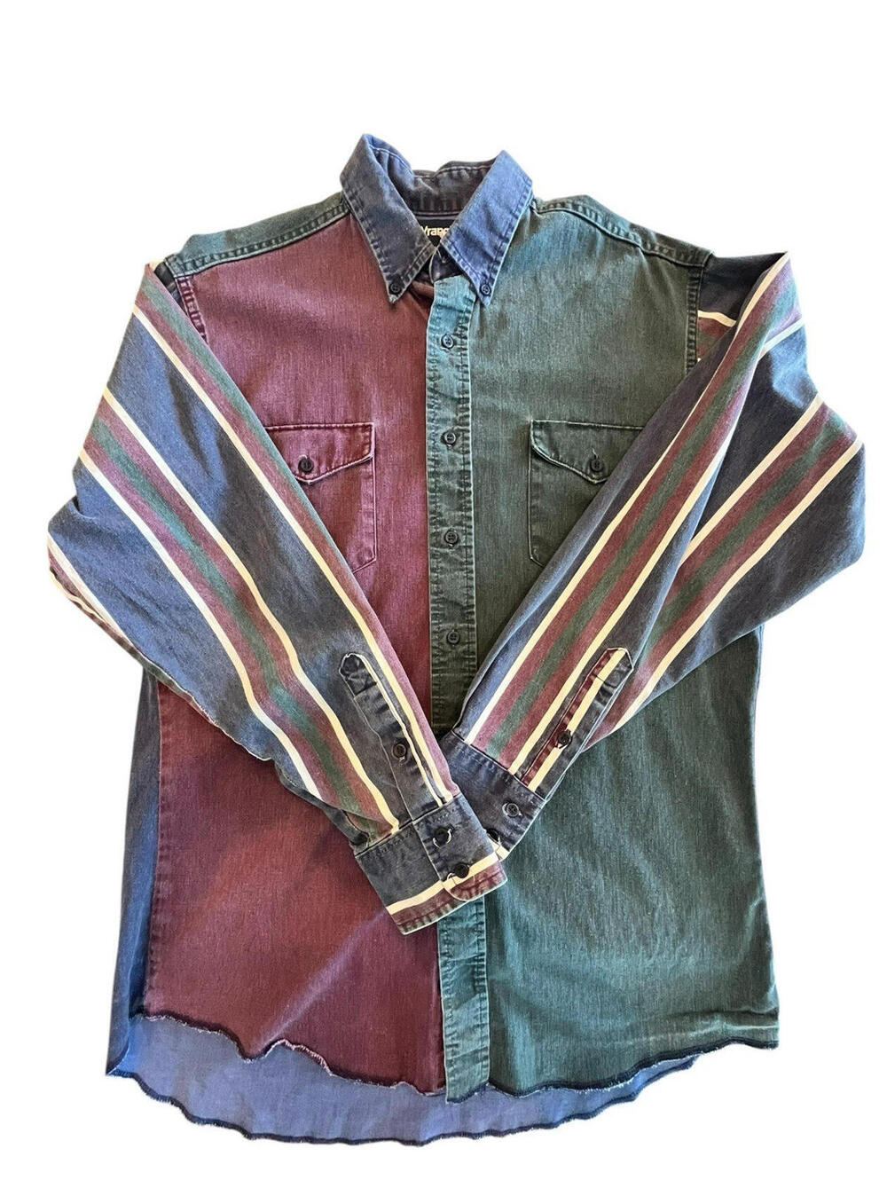 Wrangler Vintage Brushpopper Shirt Men Sz 15 1/2-34  Size Med Color block stripe